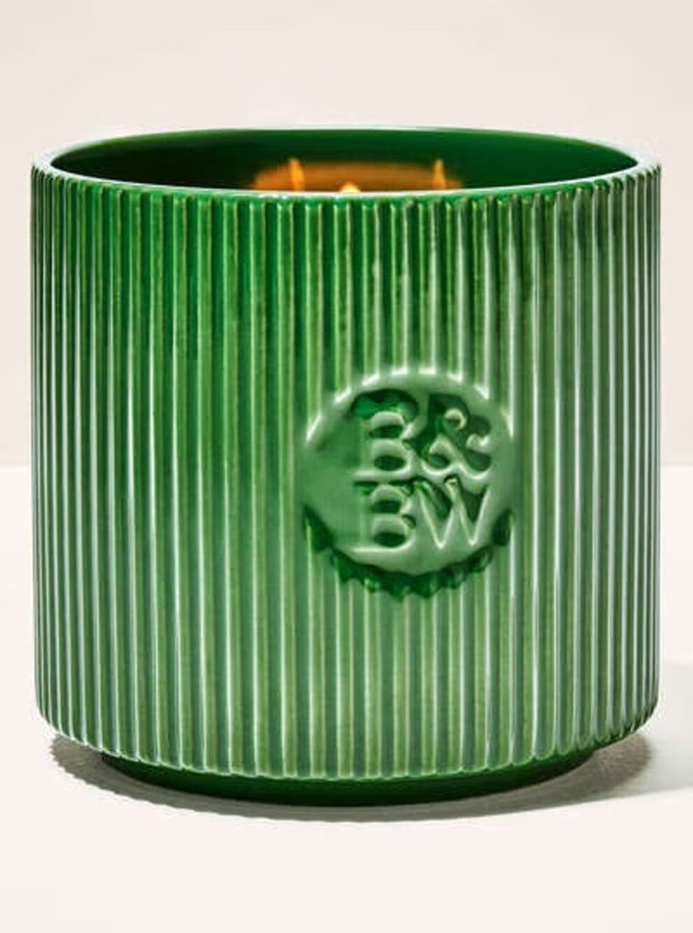 Bath & Body Works Fresh Balsam 3 Wick Candle Green Ribbed Ceramic Jar New